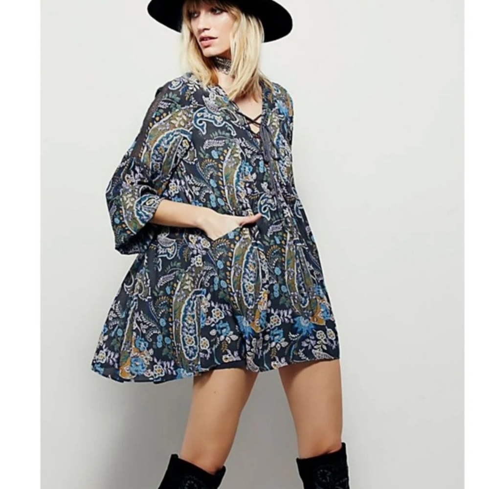 Free People Paisley & Floral Boho Tunic dress-Sz S